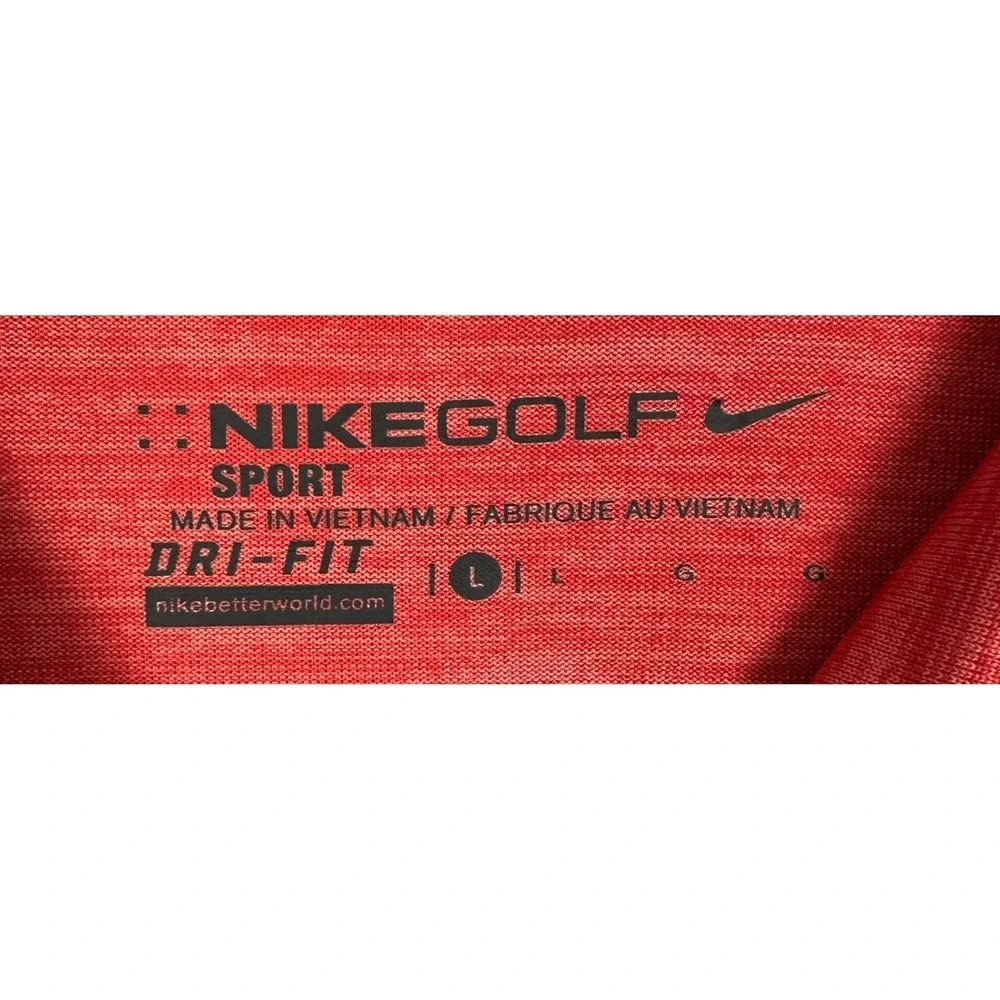 Nike Golf Sport Polo Shirt Mens Large Red Striped Dri-Fit Performance Rugby Logo